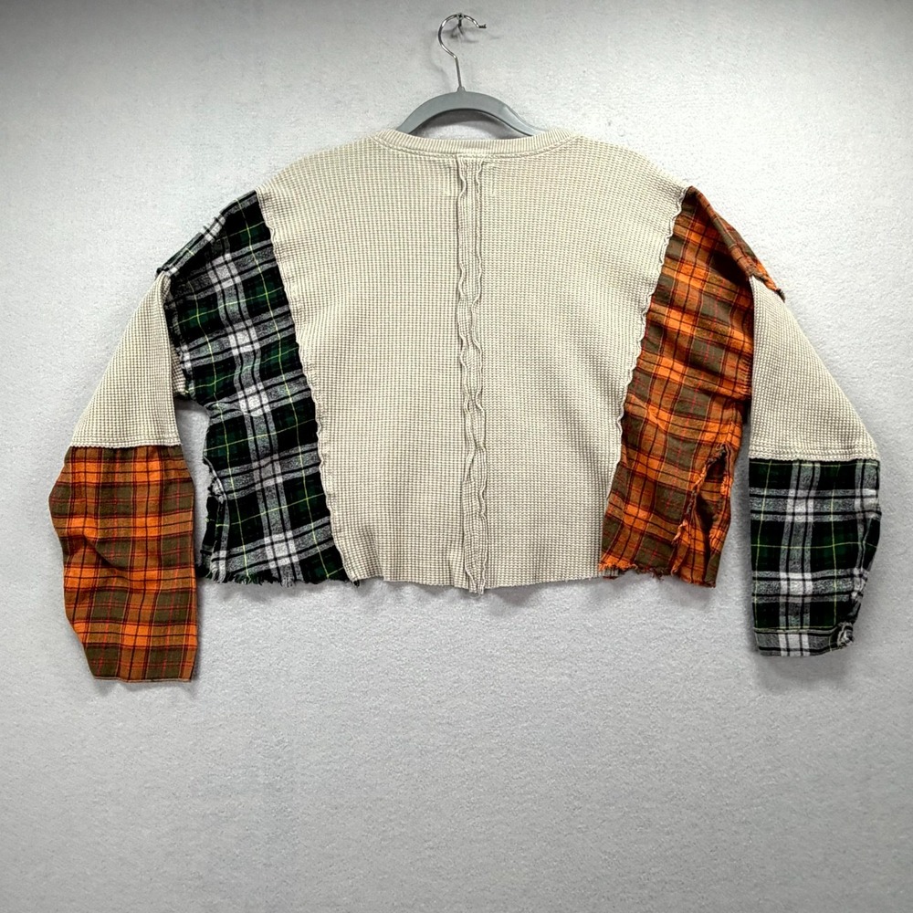 BDG Urban Outfitters Waffle Crop Top Women Small Patchwork Plaid Flannel Thermal - Picture 3 of 9